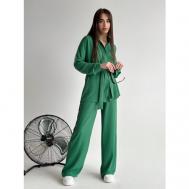 Костюм, рубашка и брюки, повседневный стиль, свободный силуэт, пояс на резинке, пояс/ремень, размер 44, зеленый AsiLux