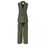Костюм , жилет и брюки, классический стиль, прямой силуэт, карманы, трикотажный, размер 40, зеленый Rue Bisquit