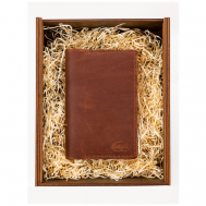 Обложка для паспорта , натуральная кожа, отделение для карт, подарочная упаковка, коричневый Custopelle