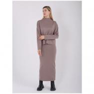Костюм, свитер и юбка, повседневный стиль, оверсайз, пояс на резинке, трикотажный, размер 42-48, коричневый Не определен