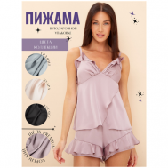Пижама , шорты, сорочка, на завязках, без рукава, размер 42-44, фиолетовый Home Atelier
