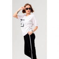 Костюм , футболка и брюки, повседневный стиль, полуприлегающий силуэт, необработанный край, карманы, размер 48, белый, черный RASH