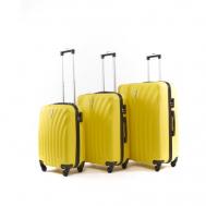 Комплект чемоданов , 3 шт., пластик, ABS-пластик, рифленая поверхность, 100 л, размер L, желтый Lacase