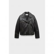 Кожаная куртка  демисезонная, силуэт свободный, размер 42, черный ONETEASPOON