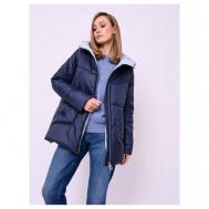 куртка  , демисезон/зима, средней длины, силуэт трапеция, ультралегкая, несъемный капюшон, утепленная, стеганая, ветрозащитная, водонепроницаемая, размер 48, синий Franco Vello