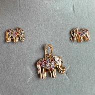 Комплект бижутерии  Набор украшений: кулон и серьги «Слон удачи»: серьги, подвеска, бижутерный сплав, золочение, фианит, золотой XUPING JEWELRY