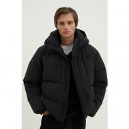 куртка  зимняя, силуэт свободный, съемный капюшон, карманы, стеганая, водонепроницаемая, размер M, черный Finn Flare