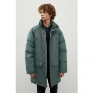 Пальто  демисезонное, силуэт прямой, удлиненное, капюшон, размер L, зеленый Finn Flare