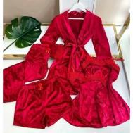 Комплект , майка, халат, шорты, брюки, длинный рукав, размер 44, красный HMP