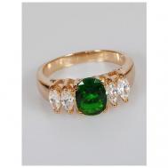 Кольцо , бижутерный сплав, золочение, фианит, размер 16, зеленый Lotus Jewelry
