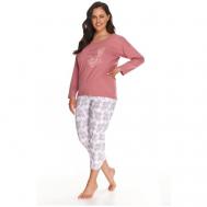 Пижама , брюки, длинный рукав, пояс на резинке, размер 3XL, розовый TARO