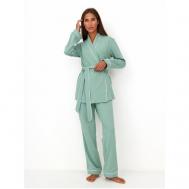 Пижама , рубашка, брюки, длинный рукав, карманы, трикотажная, пояс, размер M(170-176), зеленый Ihomewear