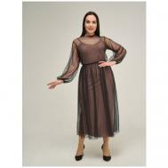Платье-комбинация , вечерний, бельевой стиль, полуприлегающее, макси, размер 52, коричневый, черный Disorelle