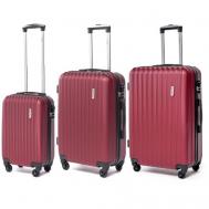 Комплект чемоданов , 3 шт., пластик, ABS-пластик, опорные ножки на боковой стенке, рифленая поверхность, 85 л, размер M, бордовый Lacase