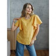 Блуза  , повседневный стиль, прямой силуэт, короткий рукав, без карманов, размер 46, желтый Kayros