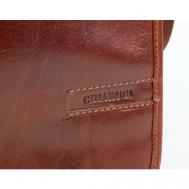 Сумка  планшет  повседневная, натуральная кожа, внутренний карман, регулируемый ремень, коричневый Chiarugi