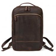 Рюкзак  торба , натуральная кожа, отделение для ноутбука, вмещает А4, внутренний карман, коричневый NIP