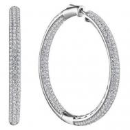 Серьги конго  Jewelry, серебро, 925 проба, родирование, фианит, размер/диаметр 33 мм., серебряный Ermolov