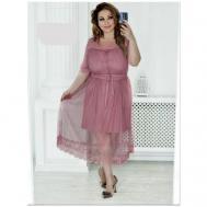 Платье гипюр, вечернее, трапециевидный силуэт, миди, размер 50, розовый Россия