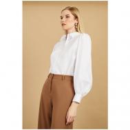Блуза  , повседневный стиль, свободный силуэт, длинный рукав, манжеты, однотонная, размер 50, белый Baon