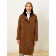 Пальто-кокон   зимнее, шерсть, силуэт прямой, средней длины, размер 48/170, бежевый Pompa
