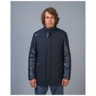 Кожаная куртка  демисезонная, силуэт прямой, подкладка, внутренний карман, карманы, размер 52, синий Torras