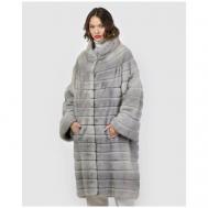 Пальто , норка, силуэт прямой, пояс/ремень, размер 48, серый Mala Mati