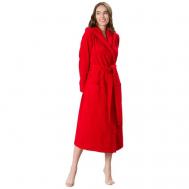 Халат  средней длины, длинный рукав, пояс, карманы, капюшон, размер 50-52, красный РОСХАЛАТ