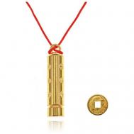 Амулет Цилиндр с мантрами внутри, цвет золотой + монета "Денежный талисман" ELG