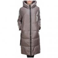 куртка  зимняя, удлиненная, силуэт прямой, стеганая, размер 56, коричневый Не определен