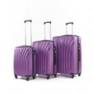Комплект чемоданов , 3 шт., пластик, ABS-пластик, рифленая поверхность, 100 л, размер S, фиолетовый Lacase