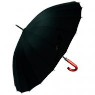 Зонт-трость , механика, купол 130 см., 24 спиц, деревянная ручка, система «антиветер», чехол в комплекте, черный Popular
