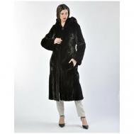 Пальто , норка, силуэт полуприлегающий, капюшон, размер 38, черный Manakas Frankfurt