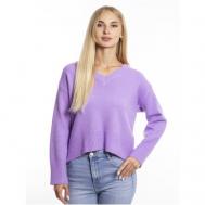Пуловер, ангора, длинный рукав, свободный силуэт, вязаный, размер 42-48, фиолетовый XIYUE