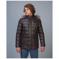 Кожаная куртка , демисезон/зима, силуэт полуприлегающий, капюшон, размер 50, коричневый Torras