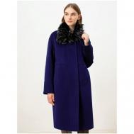 Пальто-кокон   зимнее, шерсть, силуэт прямой, удлиненное, размер 42/170, синий Pompa