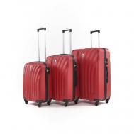 Комплект чемоданов , 3 шт., пластик, ABS-пластик, рифленая поверхность, 100 л, размер S, красный Lacase