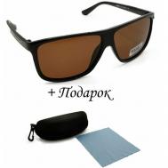 Солнцезащитные очки , квадратные, оправа: пластик, поляризационные, для мужчин, коричневый MARX