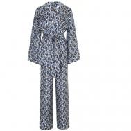 Костюм , кимоно и брюки, бельевой стиль, оверсайз, пояс на резинке, плоские швы, манжеты, размер 48, мультиколор EQ.ONA
