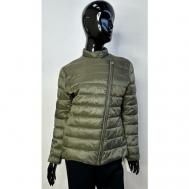 куртка  демисезонная, средней длины, силуэт прямой, карманы, без капюшона, размер 46-48, зеленый Elisa
