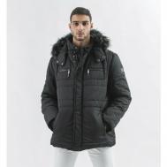 куртка , демисезон/зима, силуэт прямой, съемный капюшон, манжеты, утепленная, герметичные швы, карманы, отделка мехом, внутренний карман, капюшон, ветрозащитная, размер 56, черный Gallotti