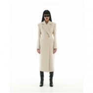Пальто   демисезонное, силуэт полуприлегающий, средней длины, размер M, белый, бежевый Sorelle