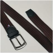 Ремень , текстиль, металл, стрейч, подарочная упаковка, размер 130, длина 130 см., бордовый, черный Petra