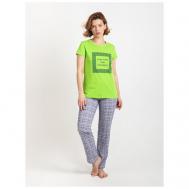 Комплект , брюки, футболка, короткий рукав, пояс на резинке, трикотажная, размер 48, серый, зеленый Lilians