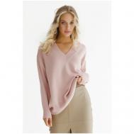 Пуловер , длинный рукав, оверсайз, вязаный, без карманов, размер l/xl, розовый bonny wool