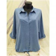 Блуза , повседневный стиль, полуприлегающий силуэт, укороченный рукав, без карманов, размер 54, голубой Без бренда