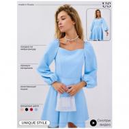 Платье с запахом , креп, прилегающее, мини, размер 48, голубой UNIQUE Style