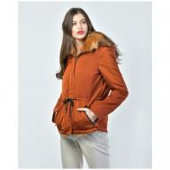 куртка  , утепленная, отделка мехом, размер 40, коричневый Rindi