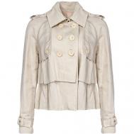 куртка  , средней длины, силуэт свободный, двубортная, размер 42, белый ELISABETTA FRANCHI