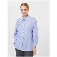 Блуза  , классический стиль, оверсайз, укороченный рукав, флористический принт, размер 46, голубой LO